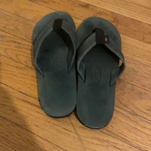 Rainbow green flip flops